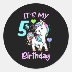 Sticker Rond 5 Anniversaire Unicorn Cadeaux Enfants Pour Filles