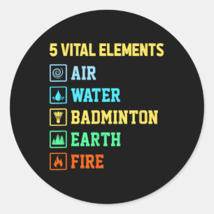 Sticker Rond 5 éléments vitaux Air Eau Badminton Terre Feu Sh