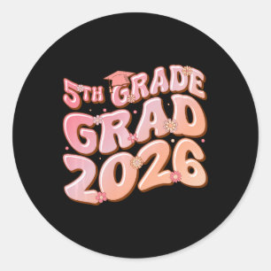 Sticker Rond 5e année Cl de fin d'études 2026 Diplômé Groovy Ro