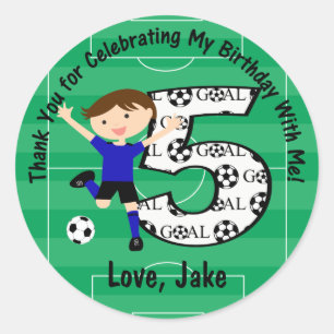 Sticker Rond 5e anniversaire Merci Bleu et Noir Soccer