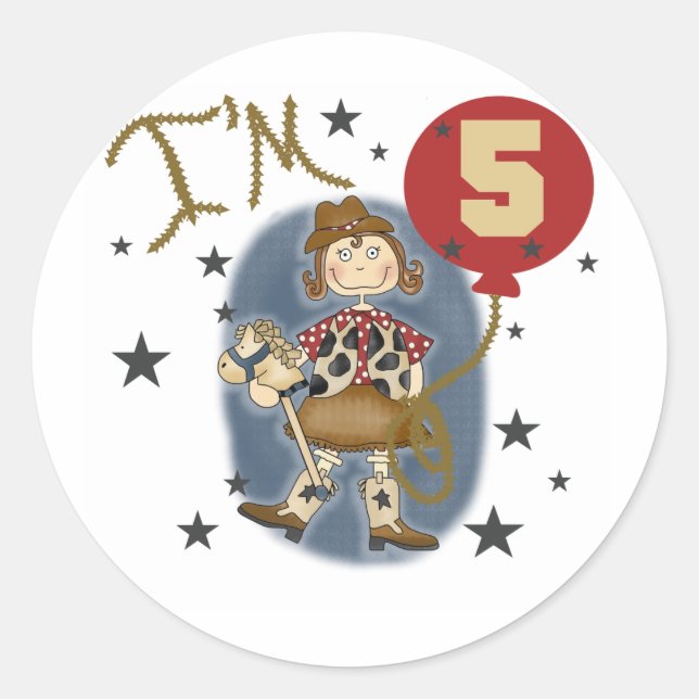 Sticker Rond 5e Cowgirl Tshirts et cadeaux d'anniversaire (Devant)