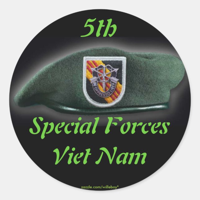 Sticker Rond 5e Groupe des forces spéciales Berets verts Guerre (Devant)