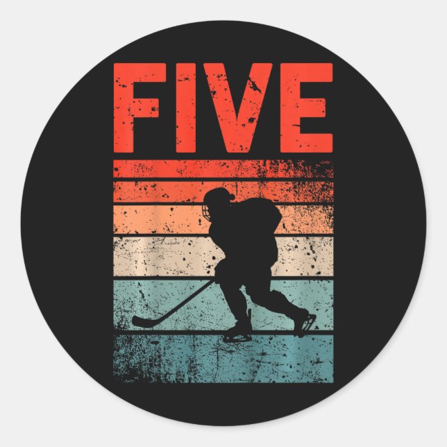 Sticker Rond 5th Birthday Retro Ice Hockey 5 Years Old Boy Girl (Devant)