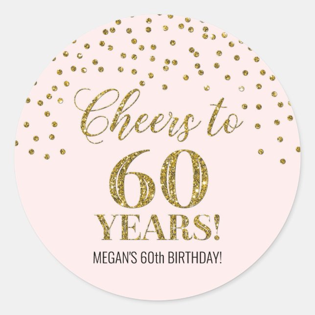 Sticker Rond 60 ans de Confetti d'or Blush (Devant)