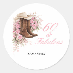 Sticker Rond 60 ans et Fabuleux Fleurs de Western Rose 60e Anni