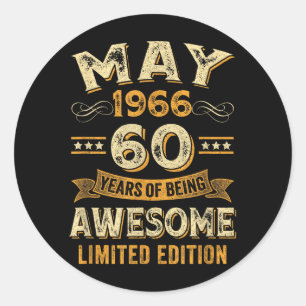 Sticker Rond 60 Ans Incroyable Vintage Mai 1966 60e Anniversair