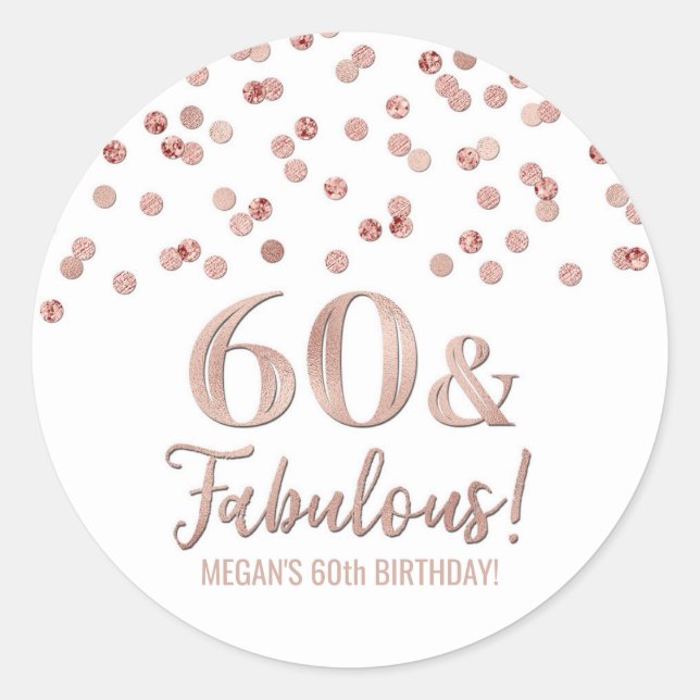 Sticker Rond 60 & Fabuleux Anniversaire Gold Pink Confetti (Devant)