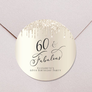 Sticker Rond 60 Fabulous Birthday Gold Parties scintillant pers