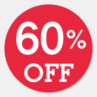 Sticker Rond 60% Soixante% OFF escompte vente blanc rouge