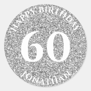 Sticker Rond 60e anniversaire avec nom Parties scintillant d'ar