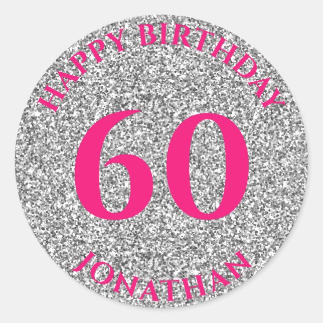 Sticker Rond 60e anniversaire avec nom Parties scintillant d'ar (Devant)