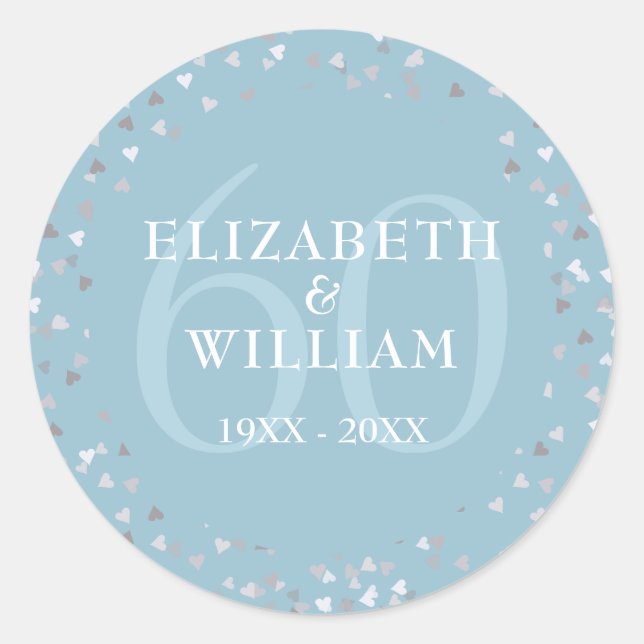 Sticker Rond 60e Anniversaire Coeurs Confetti (Devant)
