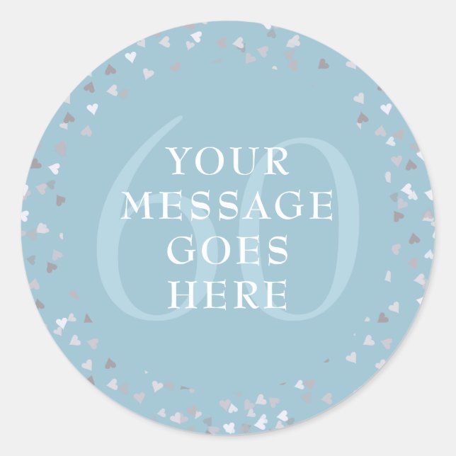 Sticker Rond 60e Anniversaire Coeurs Confetti (Devant)