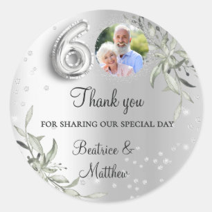 Sticker Rond 60e anniversaire de mariage argent photo diamants