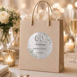 Sticker Rond 60e anniversaire de mariage diamants argent
