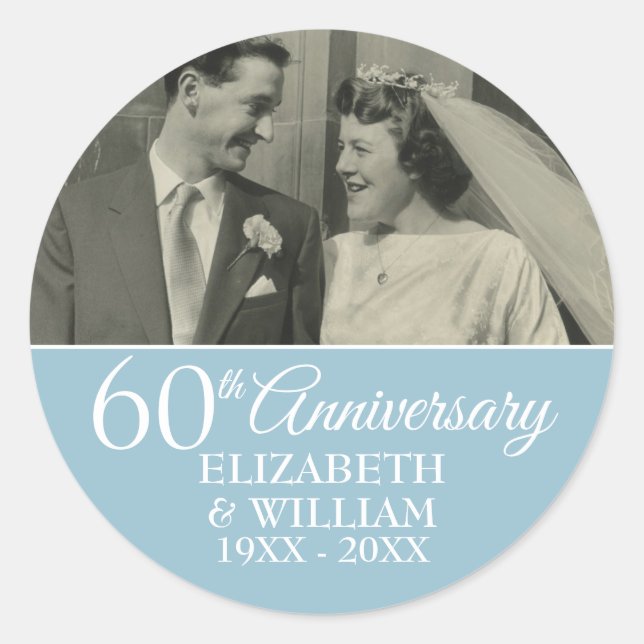 Sticker Rond 60e anniversaire de Mariage Photo Elegant Diamond (Devant)