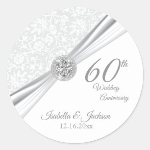 Sticker Rond 60e anniversaire du Mariage blanc diamant