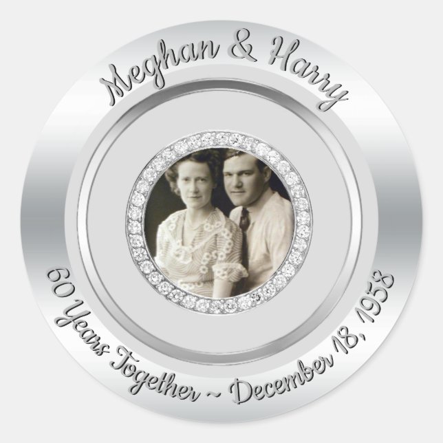 Sticker Rond 60e anniversaire du Mariage Diamond Photo moderne (Devant)