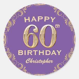 Sticker Rond 60e anniversaire fête violet et Parties scintillan