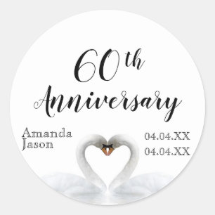 Sticker Rond 60e anniversaire mariage cygnes blancs dans les no