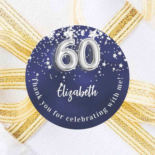 Sticker Rond 60e anniversaire marine bleu argent étoiles (Créateur téléchargé)