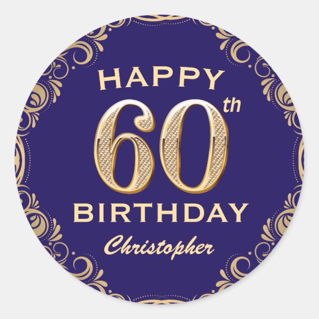 Sticker Rond 60e anniversaire Parties scintillant marine bleu e (Devant)