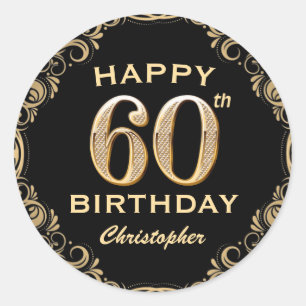Sticker Rond 60e anniversaire Parties scintillant noir et or ca