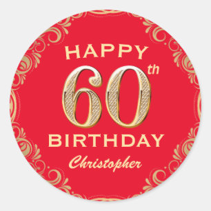 Sticker Rond 60e anniversaire Parties scintillant rouge et or c