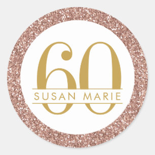 Sticker Rond 60e anniversaire Rose Gold Parties scintillant ros