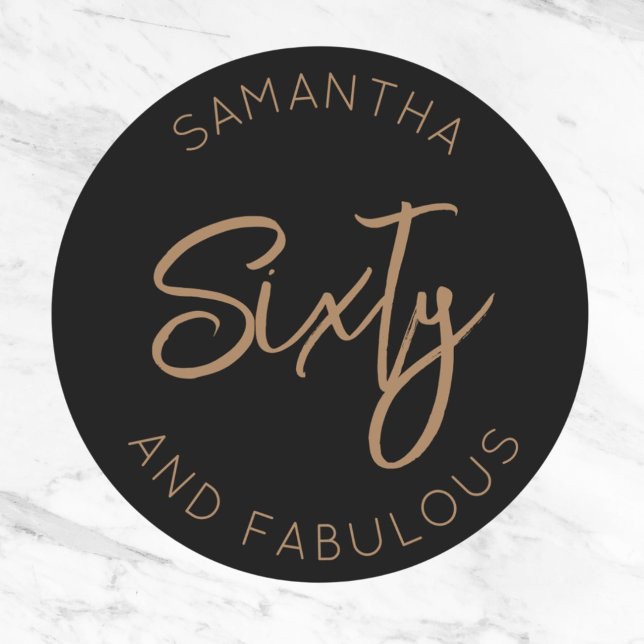 Sticker Rond 60e anniversaire Soixante et fabuleux Black Gold m (sixty and fabulous birthday stickers)