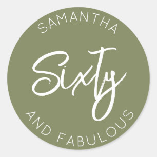 Sticker Rond 60e anniversaire Soixante et fabuleux Olive Green