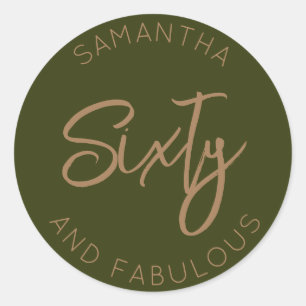 Sticker Rond 60e anniversaire Soixante et fabuleux or vert mode