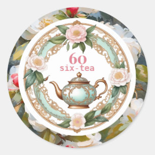 Sticker Rond 60e anniversaire Soixante Thé Lover Leaf de théièr