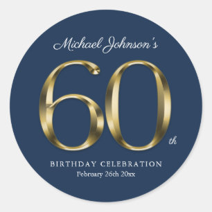 Sticker Rond 60e Anniversaire Typographie d'or Marine Blue Cust