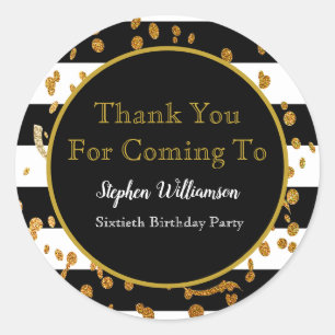 Sticker Rond 60e fête d'anniversaire  Black White Gold Merci