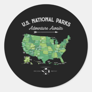 Sticker Rond 63 Carte des parcs nationaux Parc américain Rétro