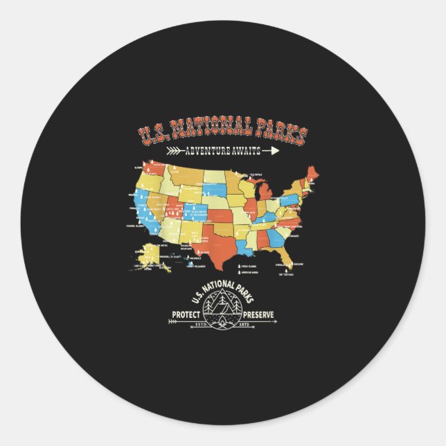 Sticker Rond 63 Carte des parcs nationaux - Randonnée d'Amériqu (Devant)
