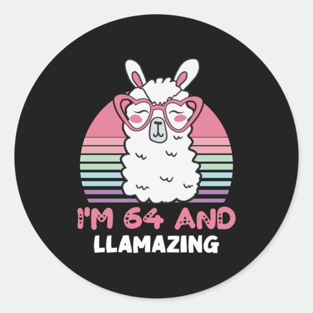 Sticker Rond 64 ans Anniversaire lamazing 64e anniversaire Llam (Devant)
