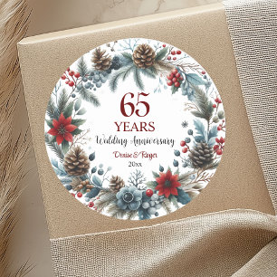Sticker Rond 65e anniversaire de mariage bleu saphir d'hiver