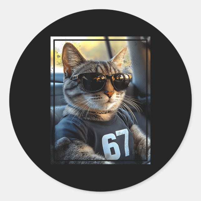 Sticker Rond 67 And Still Cool Funny Birthday Meme Cat  (Devant)