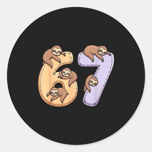 Sticker Rond 67 Animals Funny 67 Brainrot Youth Kids Sloth 67  (Devant)