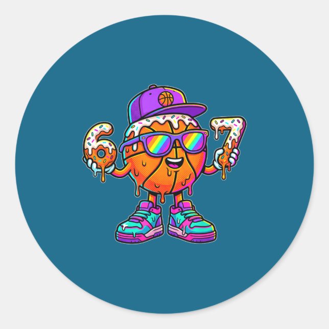 Sticker Rond 67 Basketball Drip Six Seven Funny Meme Gen Alpha  (Devant)