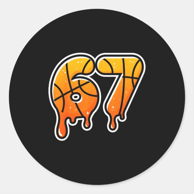 Sticker Rond 67 Basketball Halftone Meme Gen Alpha Slang Drip S (Devant)