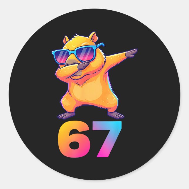 Sticker Rond 67 Capybara Six Seven Meme Animal Cool Capybara Da (Devant)