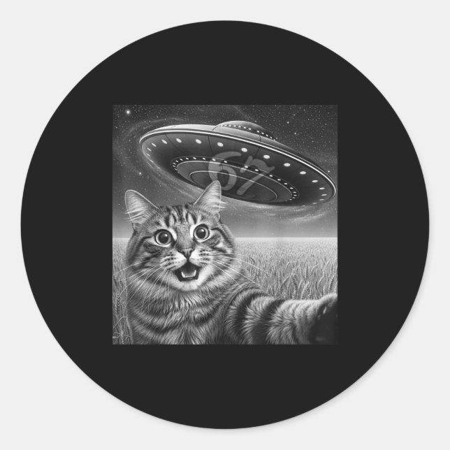 Sticker Rond 67 Cat Selfie With Alien Ufos Funny Cat Six Seven  (Devant)