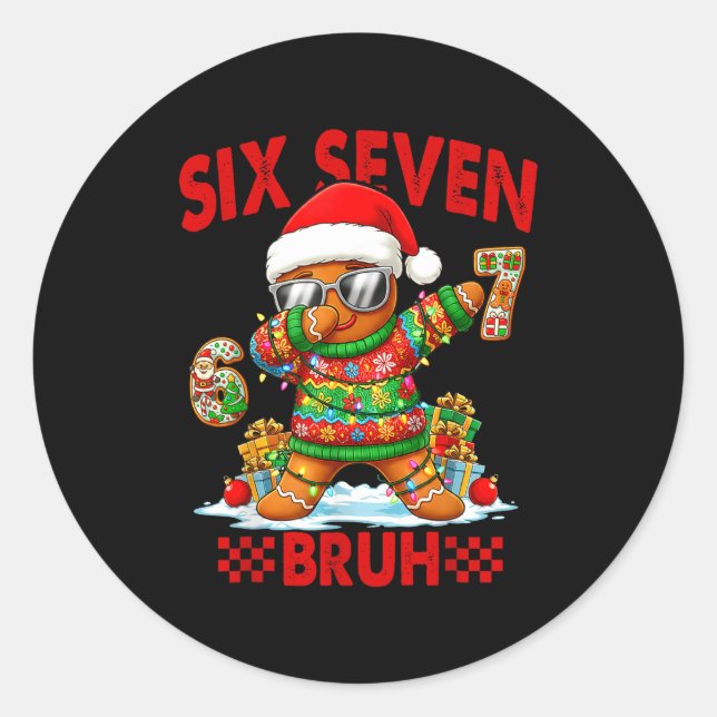 Sticker Rond 67 Christmas 6 7 Meme Gingerbread Man Xmas Pajamas (Devant)
