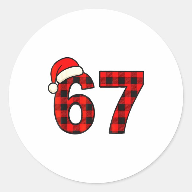 Sticker Rond 67 Christmas Funny Six Seven Meme Brainrot Plaid S (Devant)