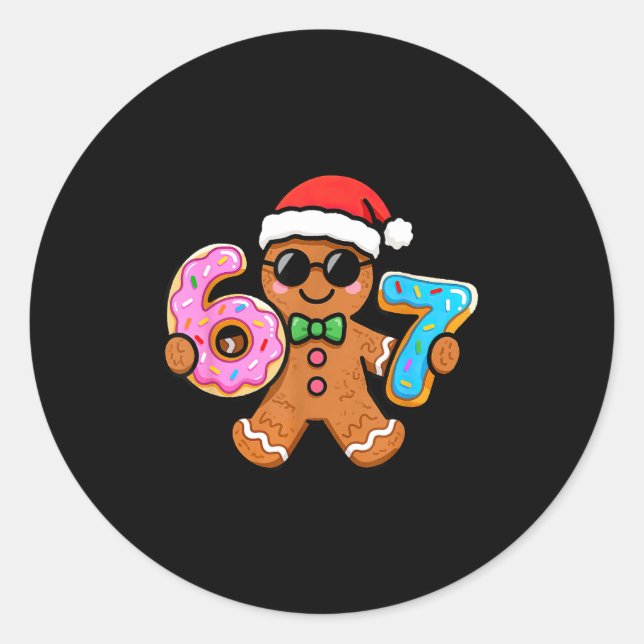 Sticker Rond 67 Christmas Gingerbread Six Seven Meme Gen Alpha  (Devant)