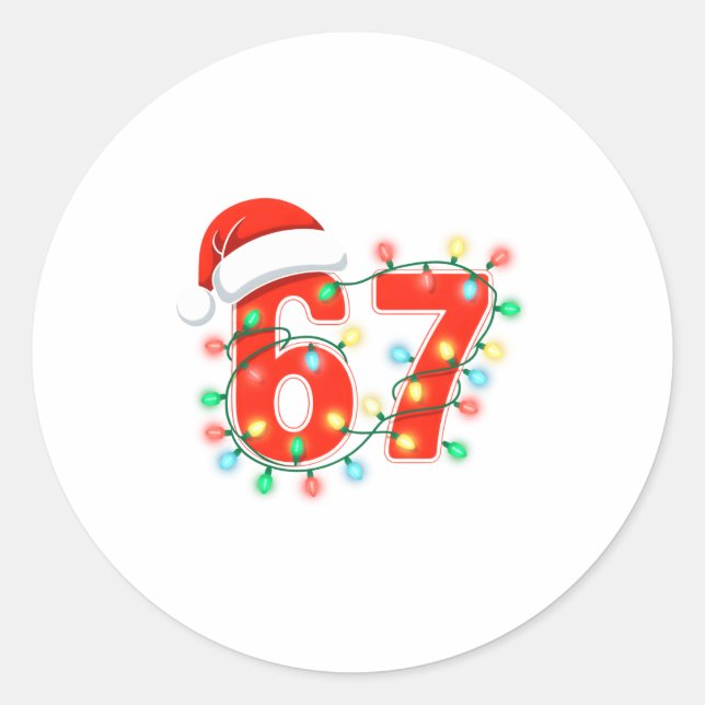 Sticker Rond 67 Christmas Lights Meme Saying 6 7 Costume Xmas L (Devant)