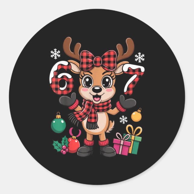 Sticker Rond 67 Christmas Outfit Women Meme Reindeer Six Seven  (Devant)